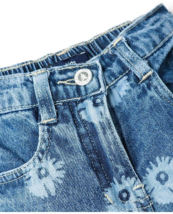 Pine Kids Denim Woven Shorts With Floral Print - Blue