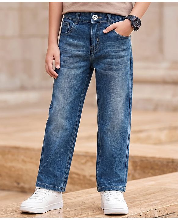 Pine Kids Denim Woven Solid Full Length Jeans - Blue