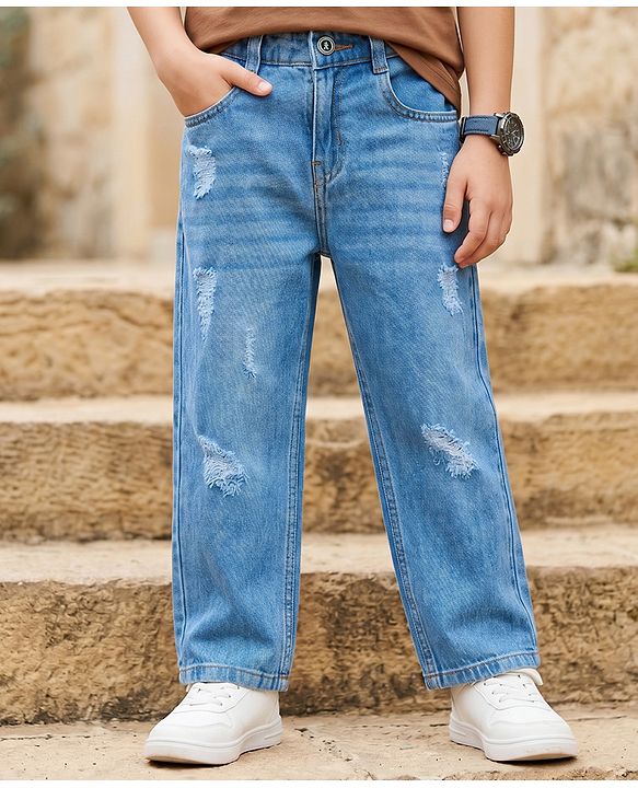 Pine Kids Denim Woven Full Length Distressed Jeans - Blue