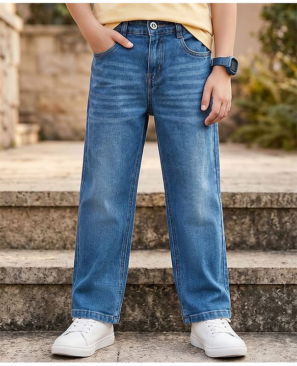 Pine Kids Denim Woven Solid Full Length Jeans - Blue