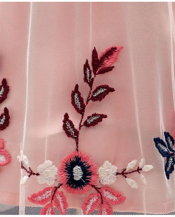Babyhug Flutter Sleeves Party Wear Frock Floral Embroidery - Peach