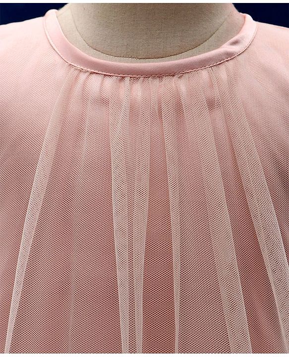 Babyhug Flutter Sleeves Party Wear Frock Floral Embroidery - Peach