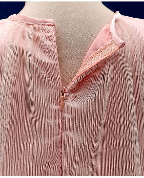 Babyhug Flutter Sleeves Party Wear Frock Floral Embroidery - Peach