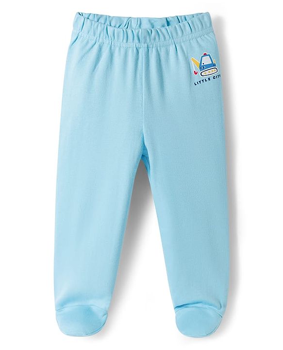 Babyhug Interlock Knit Footed Vehicle Printed Bootie Leggings Pack of 3 - Blue Navy & White