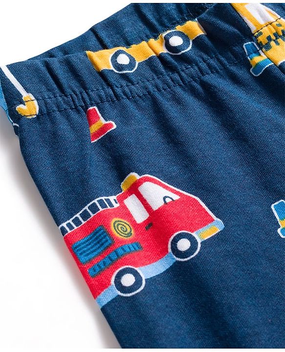 Babyhug Interlock Knit Footed Vehicle Printed Bootie Leggings Pack of 3 - Blue Navy & White
