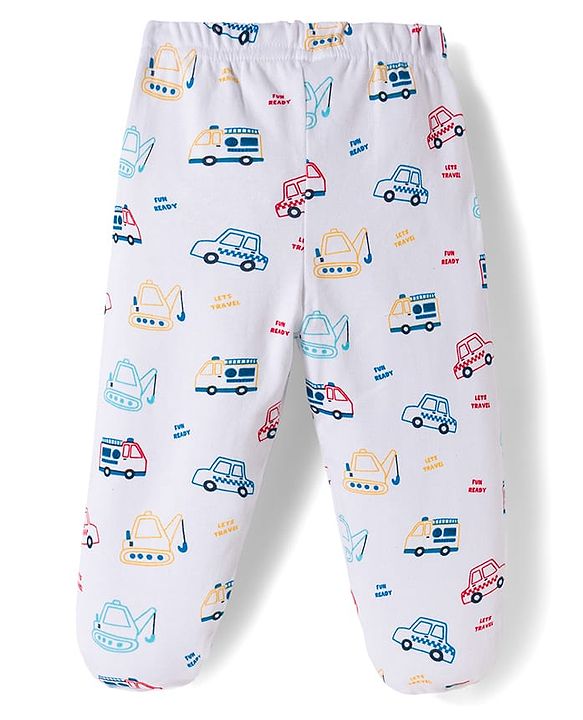 Babyhug Interlock Knit Footed Vehicle Printed Bootie Leggings Pack of 3 - Blue Navy & White