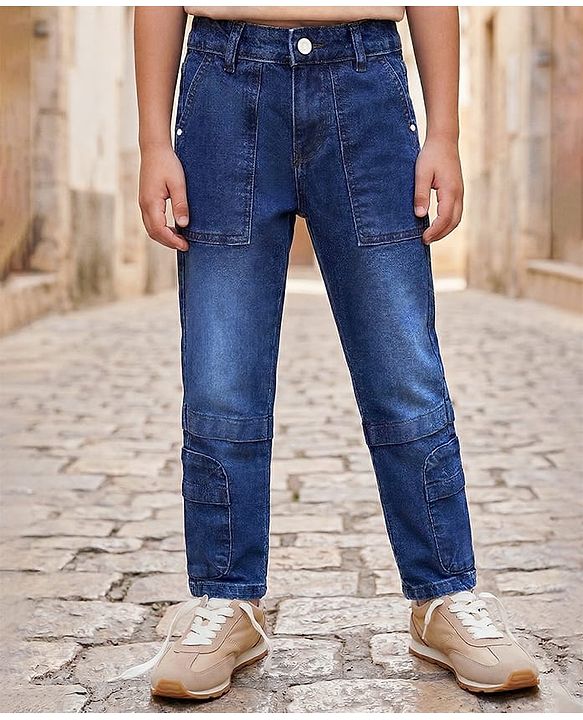 Pine Kids Denim Woven Full Length Solid Color Cut & Sew Jeans - Navy Blue