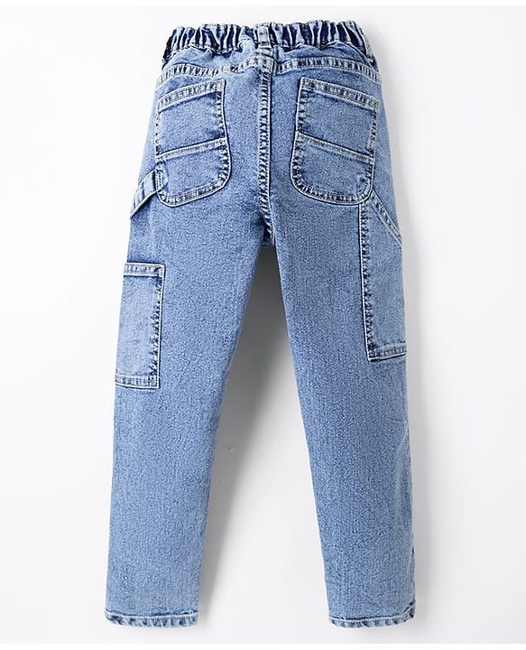 Pine Kids Denim Woven Full Length Solid Color Jeans with Patch Detailing - Blue