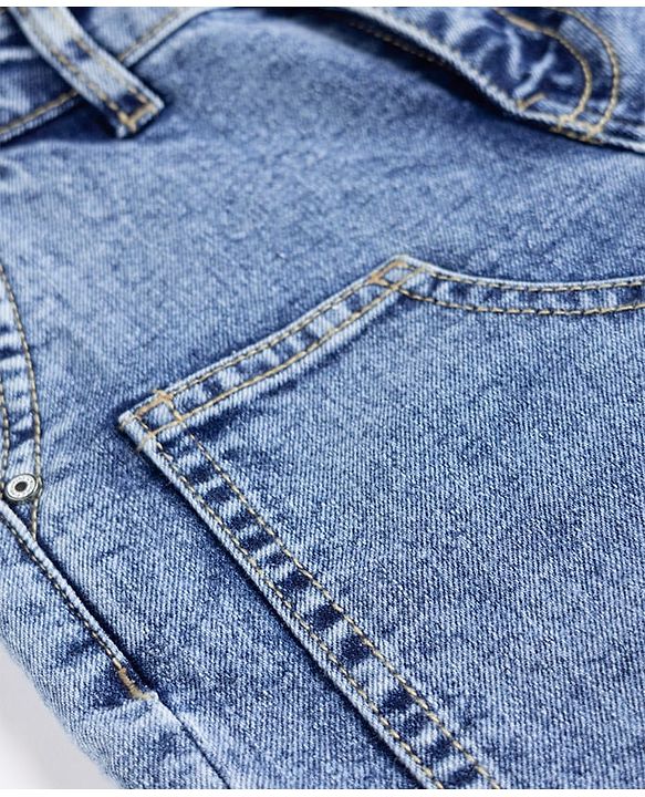 Pine Kids Denim Woven Full Length Solid Color Jeans with Patch Detailing - Blue