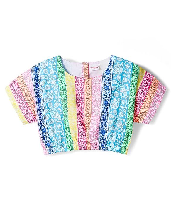 Babyhug Cotton Woven Half Sleeves Top & Lounge Pant Co-ord Set With Floral Print - Multicolor