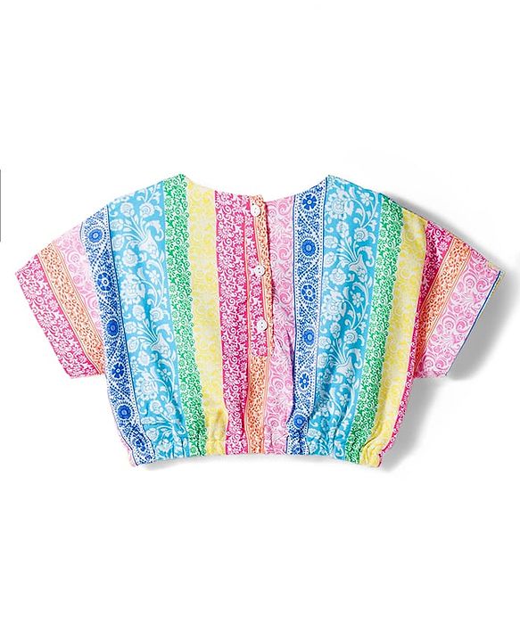 Babyhug Cotton Woven Half Sleeves Top & Lounge Pant Co-ord Set With Floral Print - Multicolor