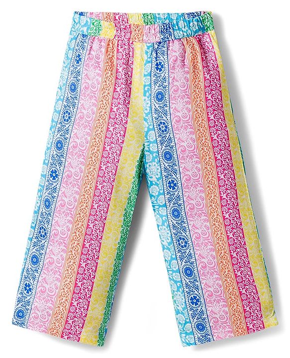 Babyhug Cotton Woven Half Sleeves Top & Lounge Pant Co-ord Set With Floral Print - Multicolor
