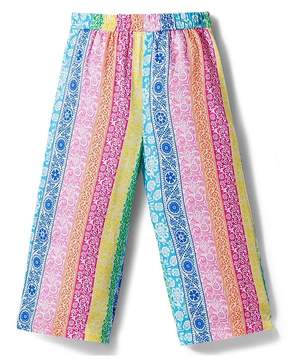 Babyhug Cotton Woven Half Sleeves Top & Lounge Pant Co-ord Set With Floral Print - Multicolor