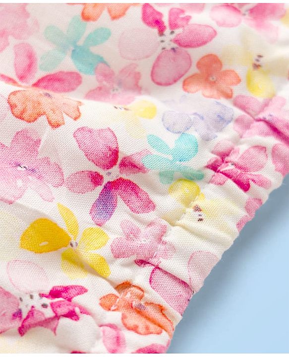 Babyhug Cotton Woven Half Sleeves Floral Printed Co-ord Top & Pant Set - White & Pink
