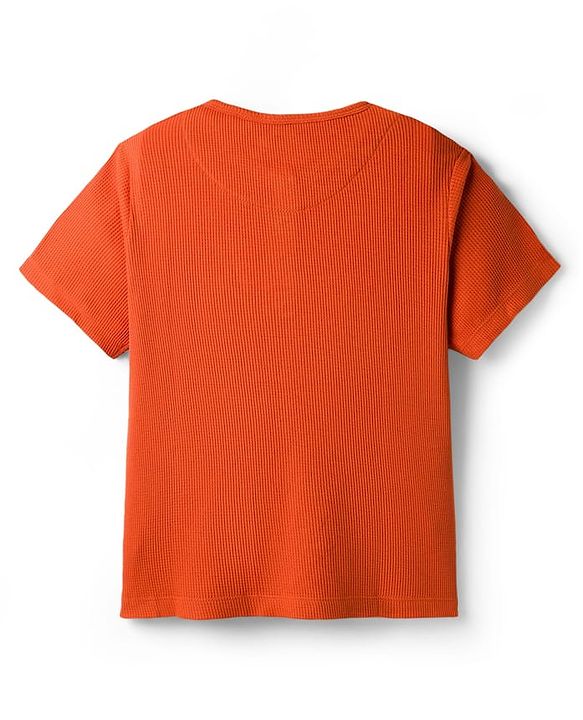 Pine Kids Cotton Blend Knit Half Sleeves Solid Colour Textured T-Shirt - Rust Orange