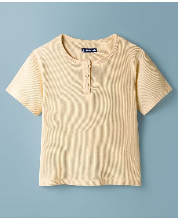 Pine Kids Cotton Blend Knit Half Sleeves Solid Colour Textured T-Shirt - Rust Orange