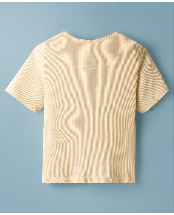 Pine Kids Cotton Blend Knit Half Sleeves Solid Colour Textured T-Shirt - Rust Orange