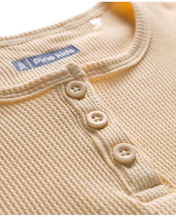 Pine Kids Cotton Blend Knit Half Sleeves Solid Colour Textured T-Shirt - Rust Orange