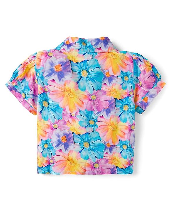 Babyhug Cotton Woven Half Sleeves Floral Printed Top & Skirts Set With Headband - Multicolour
