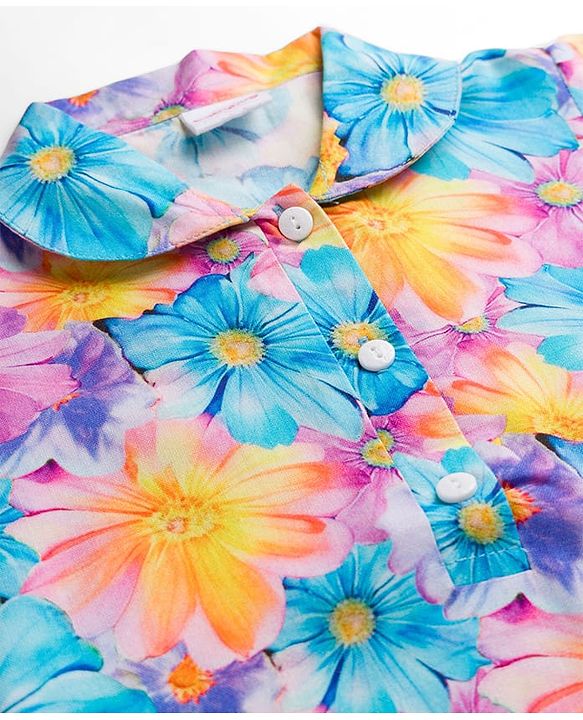 Babyhug Cotton Woven Half Sleeves Floral Printed Top & Skirts Set With Headband - Multicolour