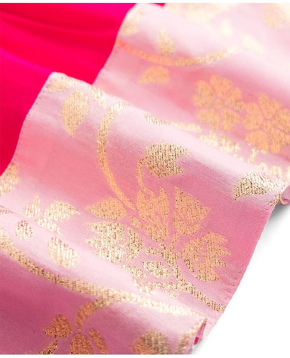Pine Kids Viscose Woven Sleeveless Floral Foil Printed Ethnic Dress - Dark Pink