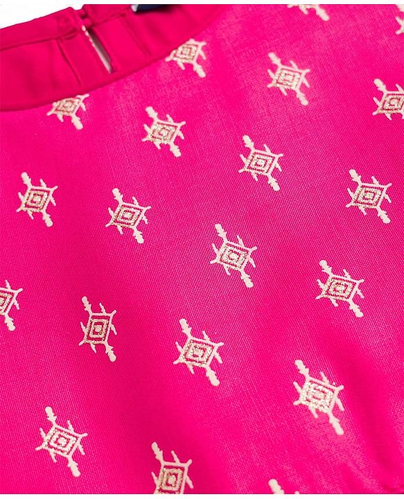 Pine Kids 100% Viscose Woven Sleeveless Floral Printed Ethnic Dress - Dark Pink