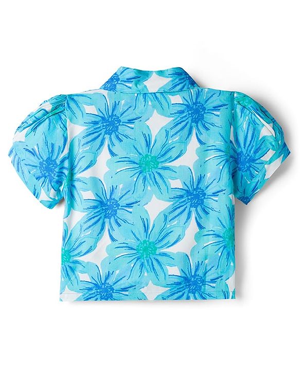 Babyhug Cotton Woven Half Sleeves Floral Printed Top & Skirts Set - Blue