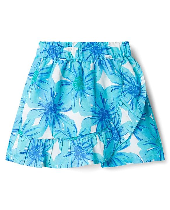 Babyhug Cotton Woven Half Sleeves Floral Printed Top & Skirts Set - Blue