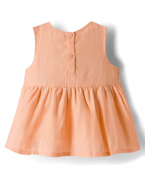 Babyhug Cotton Woven Sleeveless Solid Colour Top with Bow Applique & Shorts Set - Peach