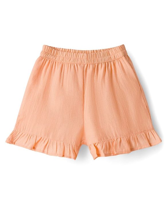 Babyhug Cotton Woven Sleeveless Solid Colour Top with Bow Applique & Shorts Set - Peach