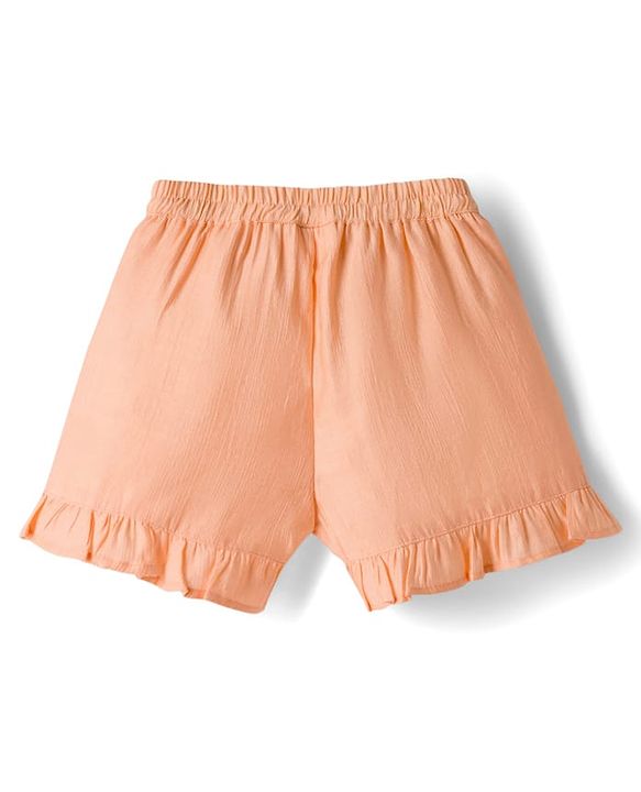 Babyhug Cotton Woven Sleeveless Solid Colour Top with Bow Applique & Shorts Set - Peach
