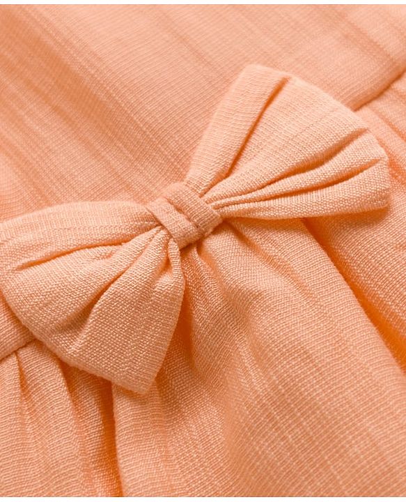 Babyhug Cotton Woven Sleeveless Solid Colour Top with Bow Applique & Shorts Set - Peach