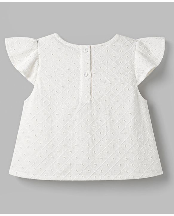 Babyhug Cotton Woven Half Sleeves Top & Layered Skirt Set With Floral Print - White