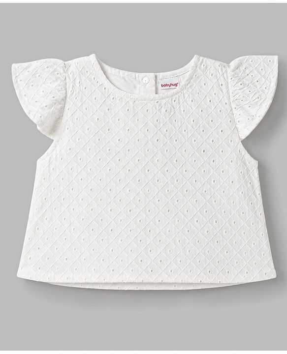 Babyhug Cotton Woven Half Sleeves Top & Layered Skirt Set With Floral Print - White