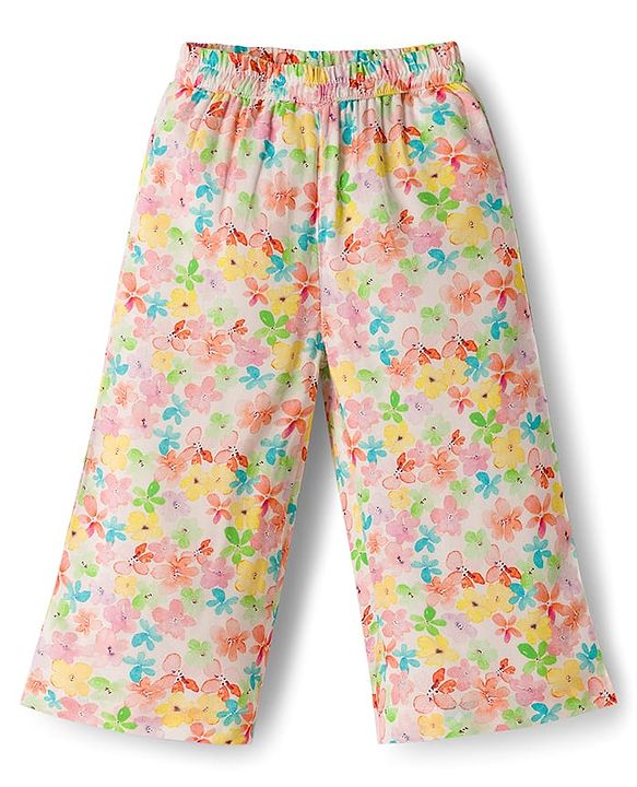 Babyhug Cotton Woven Half Sleeves Floral Printed Co-ord Top & Pant Set - White & Pink