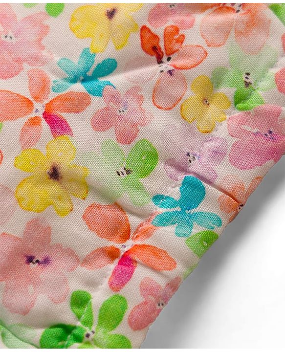 Babyhug Cotton Woven Half Sleeves Floral Printed Co-ord Top & Pant Set - White & Pink