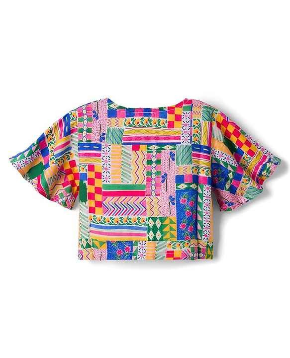 Babyhug Cotton Woven Half Sleeves Top & Lounge Pant Co-ord Set With Floral Print - Multicolor