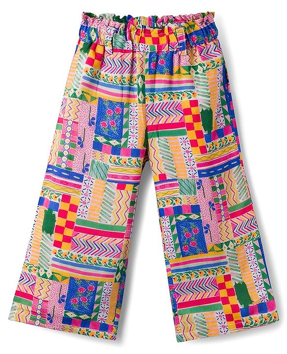 Babyhug Cotton Woven Half Sleeves Top & Lounge Pant Co-ord Set With Floral Print - Multicolor