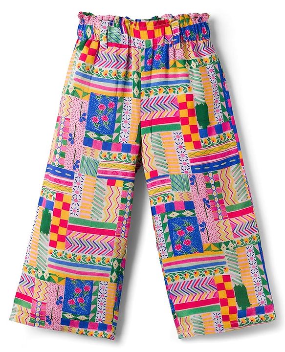 Babyhug Cotton Woven Half Sleeves Top & Lounge Pant Co-ord Set With Floral Print - Multicolor