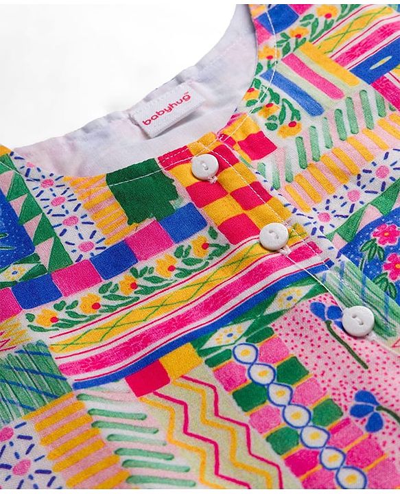 Babyhug Cotton Woven Half Sleeves Top & Lounge Pant Co-ord Set With Floral Print - Multicolor