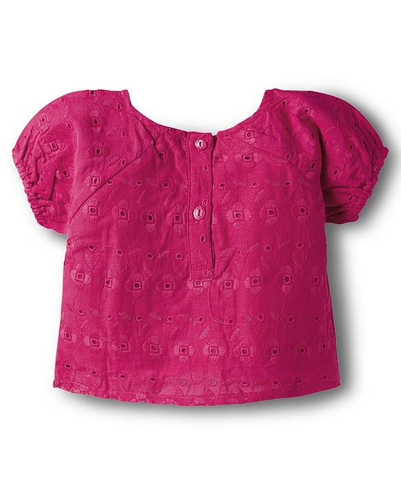 Babyhug Cotton Woven Half Sleeves Co-ords Sciffili Top & Shorts Set with Bow Applique - Fuchsia