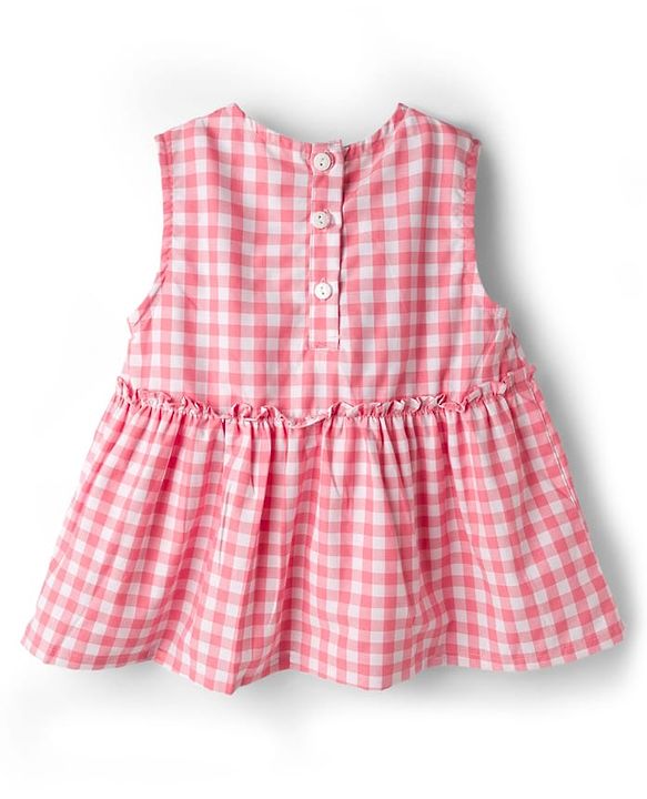 Babyhug Cotton Woven Sleeveless Checks Top & Shorts Co-ord Set - Peach