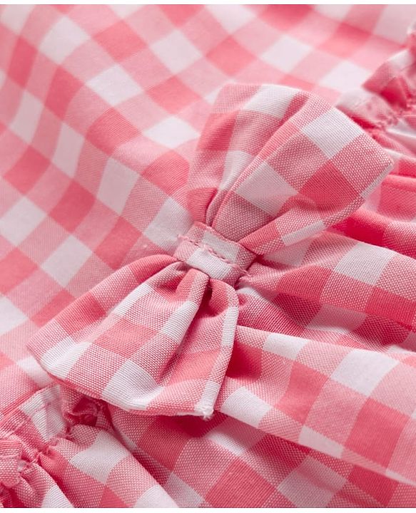 Babyhug Cotton Woven Sleeveless Checks Top & Shorts Co-ord Set - Peach