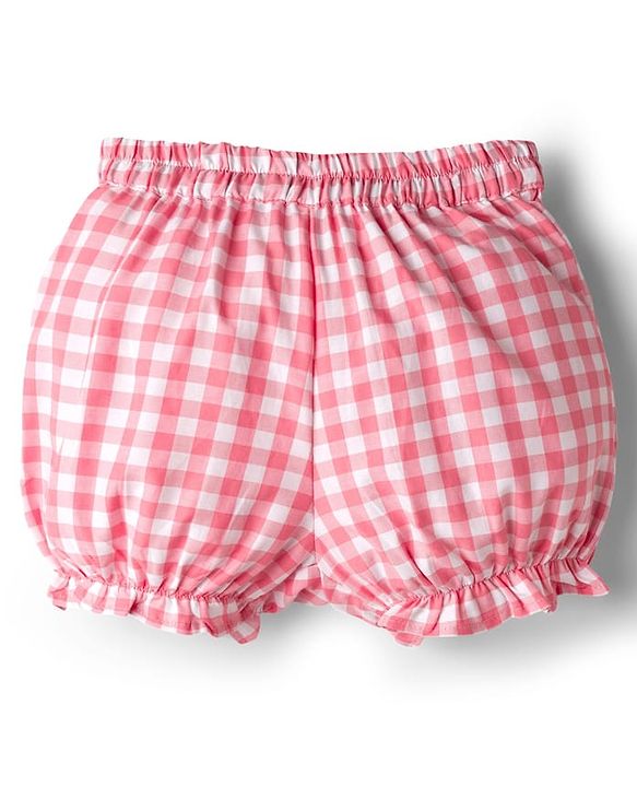 Babyhug Cotton Woven Sleeveless Checks Top & Shorts Co-ord Set - Peach