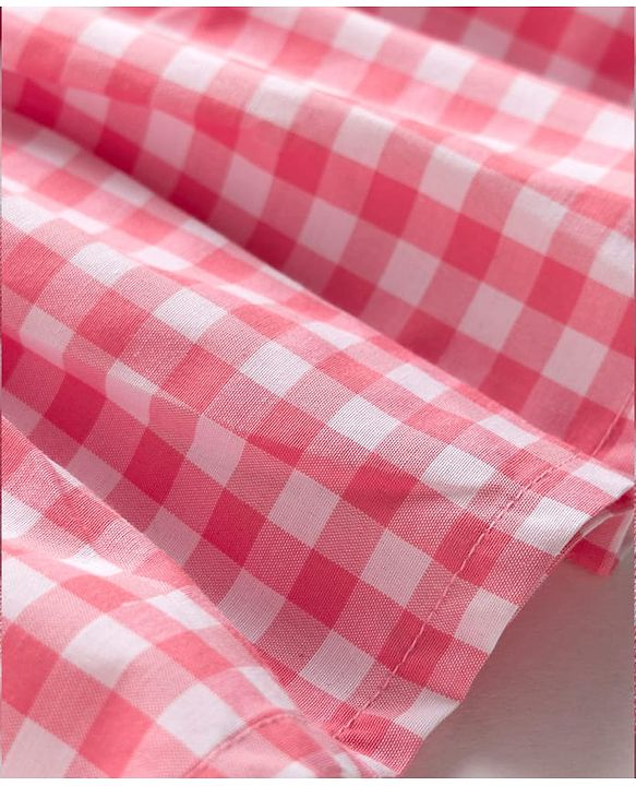Babyhug Cotton Woven Sleeveless Checks Top & Shorts Co-ord Set - Peach