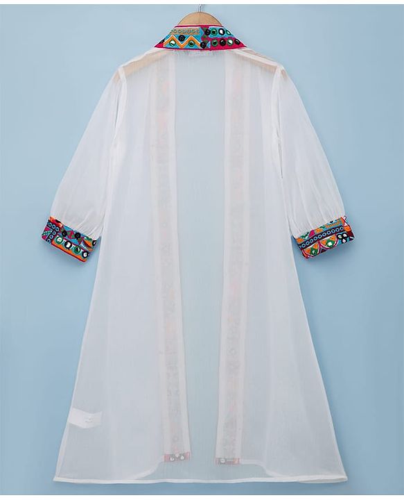 Pine Kids Viscose Woven Full Sleeves Indo Western Set with Embroidery - White