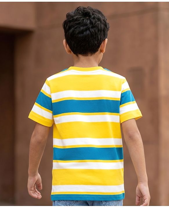 Pine Kids Cotton Knit T-Shirt Striped Round Neck Half Sleeves Multi Colors 4-5 Years