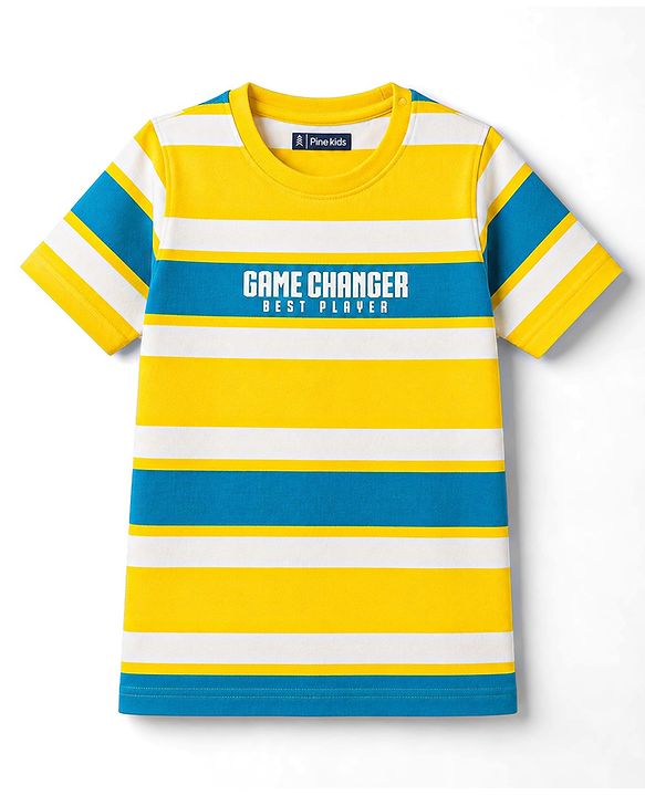 Pine Kids Cotton Knit T-Shirt Striped Round Neck Half Sleeves Multi Colors 4-5 Years