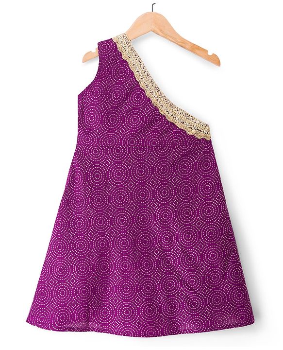 Pine Kids Woven Sleeveless Floral Foil Printed Kurti Salwar & Jacket - Purple