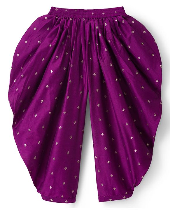 Pine Kids Woven Sleeveless Floral Foil Printed Kurti Salwar & Jacket - Purple